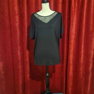 BUNDLE SALE! TAHARI Black V-Neck Women's Blouse w/ Sheer Panel Sz L